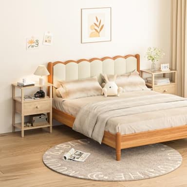 Lerliuo Nightstand Set of 2 with Charging Station and USB Ports, 3-Tier Storage End Table with Drawer Shelf, Night Stand for Small Spaces, Wood Bedside Table for Living Room, Bedroom - Natural Wood - Image 5