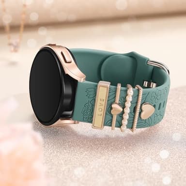 DaQin Flower Engraved Band Compatible with Samsung Galaxy Watch 7 Band/FE 6 5 4 40mm 44mm,Galaxy Active 2, 20mm Watch Band Soft Silicone Replacement Strap with Decorative Charms Accessories Women - Image 9