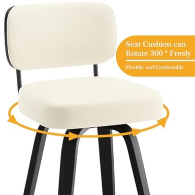 Bekrvio Swivel Counter Height Bar Stools Set of 4, Upholstered Faux Leather Barstools with Back, 26" Seat Height Bar Chairs Island Stools for Kitchen Counter, Black Wood Frame, Cream White - Image 3