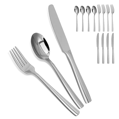 Silverware Set,18/10 Stainless Steel 12Piece Silverware Set with Knives Spoon Forks Set for Home, Kitchen and Restaurant, Mirror Polished& Dishwasher Safe - Image 1