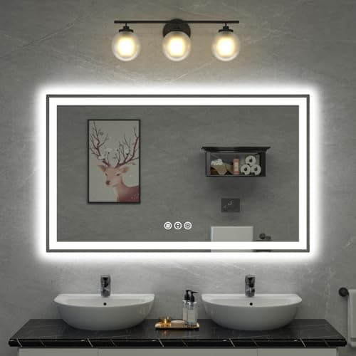 miskerm 60"x 36" LED Bathroom Mirror, Double Lighting Sources Dimmable, Backlit + Front Lit, Anti-Fog, Stepless Dimmable, Lighted Bathroom Vanity Mirror for Wall Tempered Glass (Horizontal/Vertical) - Image 1