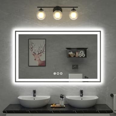 miskerm 60"x 36" LED Bathroom Mirror, Double Lighting Sources Dimmable, Backlit + Front Lit, Anti-Fog, Stepless Dimmable, Lighted Bathroom Vanity Mirror for Wall Tempered Glass (Horizontal/Vertical) - Image 1