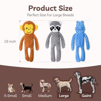 SHARLOVY No Stuffing Dog Toys Squeaky for Large Dogs, Crinkle Puppy Teething Toys to Keep Them Busy, Plush Interactive Doggie Long Lasting Chews for Aggressive Chewers - Image 5