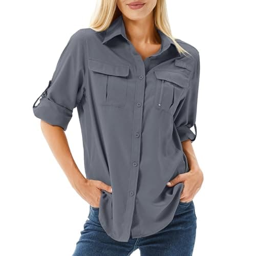 Women's UPF 50+ Long Sleeve UV Sun Protection Shirts, Fishing Hiking Travel Shirt,Breathable and Fast Dry(5071,Dark Grey,L) - Image 1
