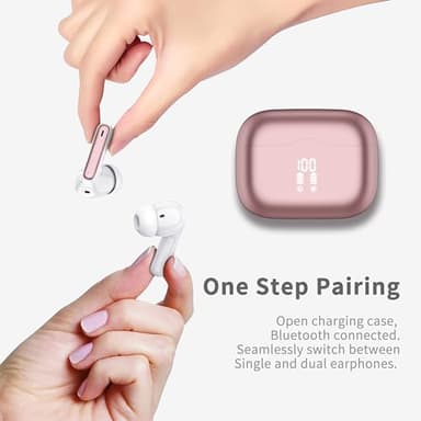 Wireless Earbuds, Bluetooth 5.4 Headphones in Ear with 4 ENC Noise Cancelling Mic, New Wireless Earphones HiFi Stereo Deep Bass 40H Playtime, In-Ear Bluetooth Earbuds LED Display IP7, USB-C, Rose Gold - Image 3