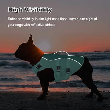 Petglad Dog Life Jacket, Reflective Dog Harness Life Vest with Rescue Handle for Swimming Boating, Adjustable High Buoyancy Flotation Swim Vest for Small Meium Large Dogs - Pine Green, XS - Image 3