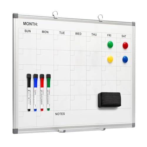 Comix Magnetic Dry Erase Calendar Whiteboard, 24 x 18 Inches Monthly Calendar Dry Erase Board for Wall, Aluminum Frame Planner White Board with Markers, Eraser, Magnets - Image 1
