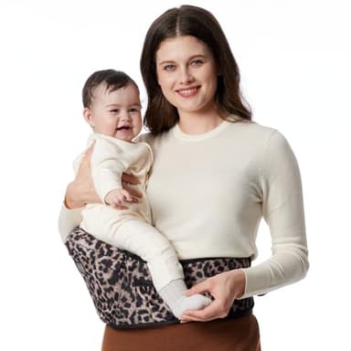 Momcozy Hip Seat Baby Carrier - Adjustable Waistband with Original 3D Belly Protector, Ergonomic Carrier with Various Pockets for Newborns & Toddlers up to 45lbs (Leopard, Medium) - Image 1