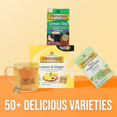 Twinings Lemon & Ginger Herbal Tea Individually Wrapped Bags, 100 Count (Pack of 1), Tangy Lemon, Spicy Ginger, Naturally Caffeine-Free, Enjoy Hot or Iced, 100 Teabags - Image 6