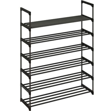 Calmootey 6-Tier Shoe Rack, Tall Large Capacity 30 Pairs Shoes Storage Organizer, Stackable Wide Shoe Shelf for Entryway, Hallway, Black - Image 4