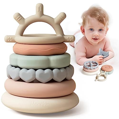 Moonkie Stacks of Circles Soft Teething Toy | Educational Learning Baby Toy | Stacking Ring Toys for Babies Boy and Girl | 7 Piece Teethers Set - Image 1