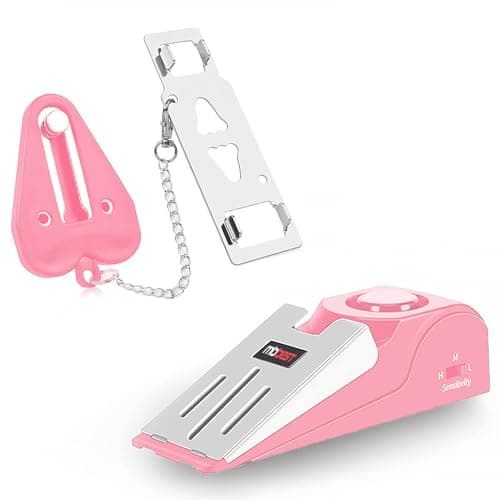 MBBEST Hotel Door Lock & Door Stop Alarm,Dual Protection Security Devices Pocket Door Stopper Self Defensey Tools for Hotel Travel Home Apartment House, Pink/Pink - Image 1