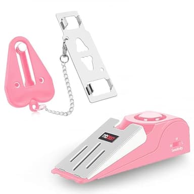 MBBEST Hotel Door Lock & Door Stop Alarm,Dual Protection Security Devices Pocket Door Stopper Self Defensey Tools for Hotel Travel Home Apartment House, Pink/Pink - Image 1
