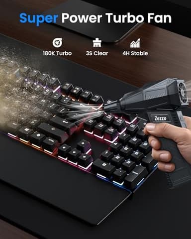 Zezzofan Compressed Air Duster-180000RPM Ultra Powerful Electric Air Duster, 3-Gear Adjustable High Speed Brushless Motor Air Blower for Dust Cleaning PC/Keyboard/Car - Image 2