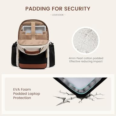 LOVEVOOK Laptop Backpack for Women with Pouch Pocket for Large Capacity Cup,15.6 Inch Laptop Computer Bag Travel Backpack Purse,Waterproof Work Business Backpack College Teacher Bags,Beige-Black-Brown - Image 4