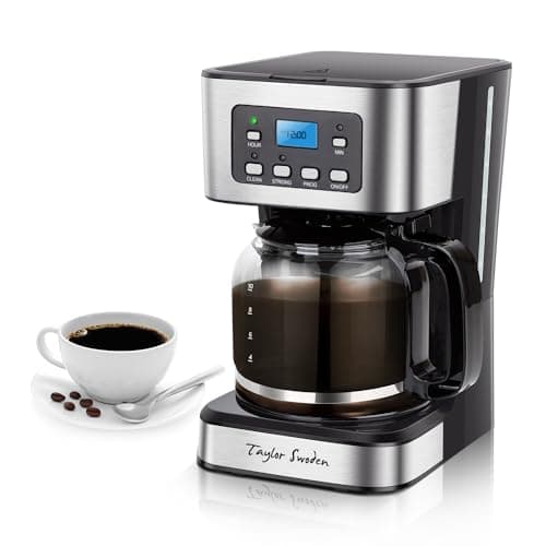 Taylor Swoden 12-Cup Programmable Coffee Maker, Regular & Strong Brew Drip Coffee Machine for Home and Office, Glass Carafe, Pause & Serve, Auto Shut Off, Black & Stainless Steel - Image 1
