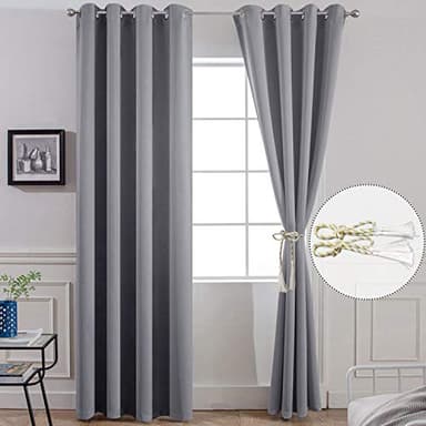 Yakamok 96 Inches Thermal Insulated Gray Blackout Curtains Room Darkening Window Drapes with 8 Grommets,52 Inch Width, Set of 2, 2 Tie Backs Included - Image 3