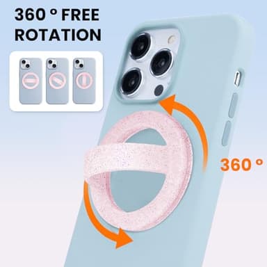 Magnetic Silicone Ring Grip Phone Holder, Loop Grip Phone Holder,Magnetic Phone Loop,Magsafe Phone Grip,Compatible with Magsafe for iPhone 16/15/14/13/12 Series (Pink Sparkle) - Image 3