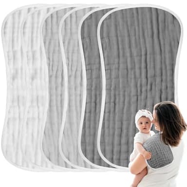 MUKIN Baby Muslin Burp Cloth Set of 6, Ultra Soft Absorbent Thick Cotton Burping Cloths for Unisex Newborn Babies, 20'' by 10'' Neutral Milk Spit Up Rags Boys Girls - Baby Must Haves. (Gradient Grey) - Image 8