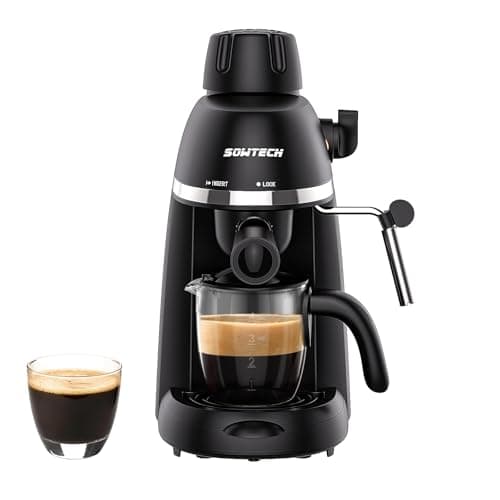 SOWTECH Coffee Machine, 3.5 Bar Espresso Cappuccino Machine with Milk Frother, 1-4 Cup Portable Coffee Maker for Latte, Cappuccino, 800W, Black - Image 1