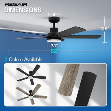 Ceiling Fan with Light 52-Inch, Remote Control Reversible DC Motors, 3CCT Dimmable Timer Noiseless, Black Ceiling Fan for Bedroom Living Room, Indoor&Outdoor ETL Listed - Image 6