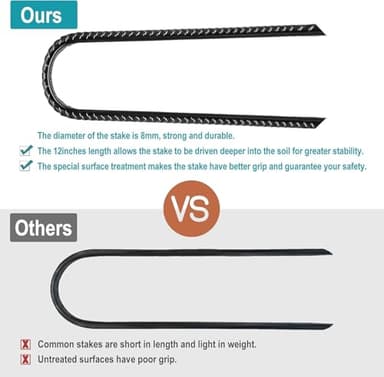 Eurmax USA Ground Anchors, Heavy Duty Ground Stakes, Trampoline Stakes, Tent Stakes Anchor Kit for High Wind, 12” Galvanized Steel Rebar Stakes, Metal Stakes, Trampoline Accessories,Pack of 8(Black) - Image 4