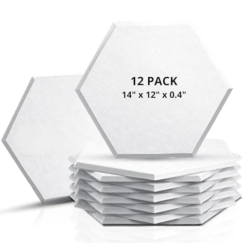 Sonic Acoustics 12 Pack Hexagon Acoustic Panels, 14" X 12" X 0.4" High Density Sound Absorbing Panels Sound Proof Insulation Beveled Edge Studio Treatment Tiles-White - Image 1