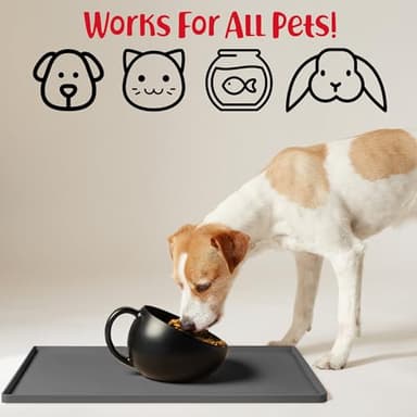 DogBuddy Dog Food Mat – Waterproof Dog Bowl Mat for Food and Water, Silicone Pet Feeding Mats for Floors, Non-Slip Placemat with High Edges for Dogs Bowls, Puppy Essentials (L: 24" x 16", Shadow) - Image 4