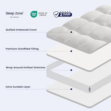 SLEEP ZONE Mattress Topper Twin XL Size, Extra Thick Fitted Mattress Pad for Back Pain, Plush and Support Mattress Cover, Deep Pockets Mattress Protector, Hotel Quality (White, Twin XL) - Image 3