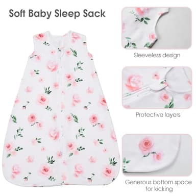 david's kids Micro Fleece Baby Sleep Sack 6-12 Months, Soft Warm Baby Wearable Blankets with 2-Way Zipper, 2 Pack Comfy Sleeping Bags for Infant Newborn Girls Neutral, Medium Size, Floral Flowers - Image 3