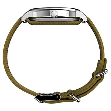 Timex Unisex Weekender 38mm Watch – Silver-Tone Case White Dial with Olive Fabric Slip-Thru Strap - Image 2