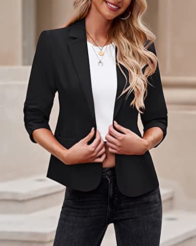 LookbookStore Women's Blazer, Polyester, Black, X-Large, 3/4 Sleeve, Business Casual - Image 2