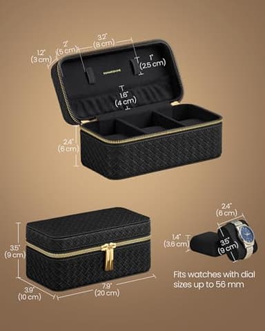 SONGMICS HOME RONNE Collection - 3-Slot Mens Jewelry Box, Watch Travel Case, PU Leather Watch Box, 3.9 x 7.9 x 3.5 Inches, Gift Idea, Ink Black Surface, Ink Black Lining UJWB017B01 - Image 5