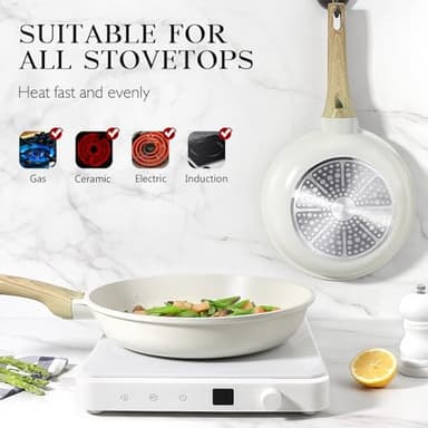 GiPP Nonstick Frying Pan Skillet - 9.5" White Granite Non Stick Fry Pans, Omelette Pan Healthy Stone Cookware Compatible with All Stovetops, PFOA Free - Image 6