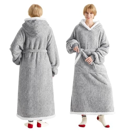 Bedsure Wearable Blanket Hoodie, Long Hooded Blanket Sweatshirt as Christmas Birthday Gifts for Women, Cozy Sherpa Hoodie for Adult, Standard, Concrete Grey - Image 1