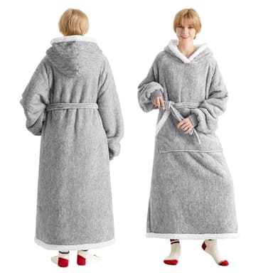 Bedsure Wearable Blanket Hoodie, Long Hooded Blanket Sweatshirt as Christmas Birthday Gifts for Women, Cozy Sherpa Hoodie for Adult, Standard, Concrete Grey - Image 1