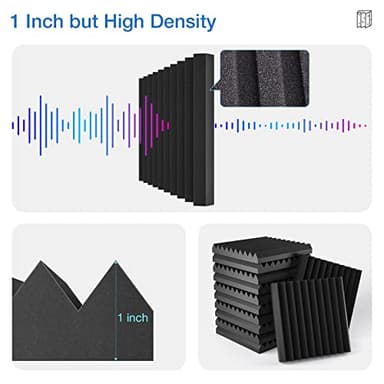 24 Pack Self-Adhesive Acoustic Panels - 1"X 12"X 12"Wall Panels - Quick-Recovery and High Density Sound Panels - Sound Proof Acoustic Foam for Home Studio - Black - Image 6
