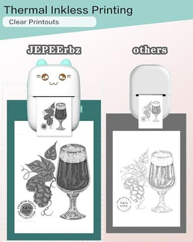 Mini Printer Portable, Inkless Sticker printer with 8 Rolls Paper, Bluetooth Wireless mini thermal printer Compatible with iOS + Android for Journal, Memo, Photo, Print Pod Gifts for Girls Kids - Image 3
