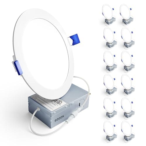 Ensenior 12 Pack 6 Inch LED Recessed Ceiling Light, Dimmable, 6000K Clear White, 1050LM 12W 120V, High Brightness Canless Wafer Downlight - ETL&FCC&IC - Image 1