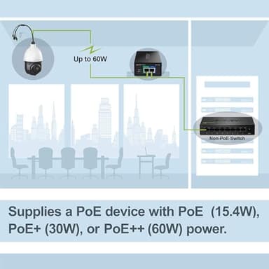 TRENDnet Gigabit PoE++ Injector, Supplies PoE (15.4W), PoE+ (30W), or PoE++ (60W), Network A PoE Device Up to 100m(328 ft), Supports IEEE 802.3af,802.at, Plug & Play, Black, TPE-117GI - Image 5