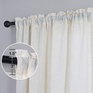 KOUFALL 90 Inch Curtains,Farmhouse Country Light Filtering Semi Sheer Linen Curtains 90 Inches Long 2 Panels Set for Living Room Bedroom,Cream Ivory Off White - Image 5