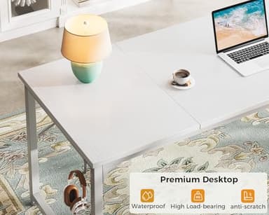 ODK Computer Desk Large Office Desk, 63 Inch Gaming Desk with Storage, Modern PC Work Table with Headphone Hook for Home Office, Splice Board, White + White Leg - Image 5