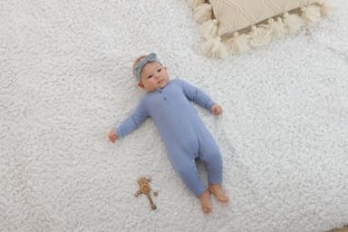 GUISBY Long Sleeve Baby Footless Pajamas with Buttons Cotton Sleepers with Zipper 3-Pack Blue-White-Green 18-24 Months - Image 6