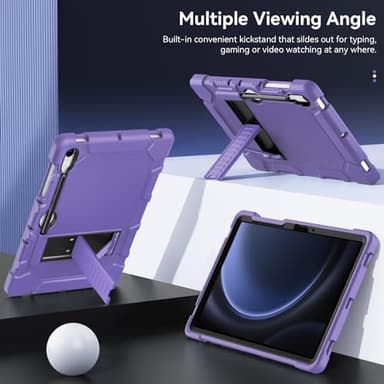 Cantis Case for Samsung Galaxy Tab S10 FE/ S9 FE 5G 10.9 Inch/Galaxy Tab S9 11 Inch 2023, Heavy Duty Shockproof Tablet Case Support S Pen, Purple+Black+Purple - Image 3