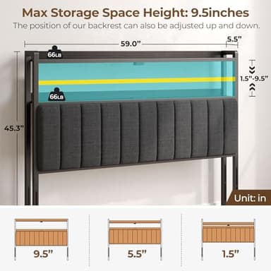 Rolanstar Headboard for Queen Size Bed with Storage, 60,000 DIY Color of LED Light, Head Board with USB & Type C Port, Height Adjustable, Black Upholstered Cabeceras de Cama Comfortable Modern, Linen - Image 2