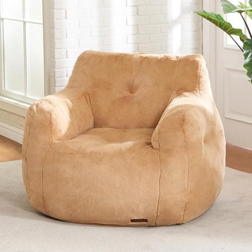 Hobestluk Bean Bag Chair for Adult Small Bean Bag Chairs with Arms Furry Beanbag Chair with Foam Filler Stuffed Bean Bag Sofa for Reading in Bedroom Living Room and Dorms(Khaki) - Image 1