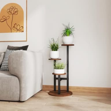 OERGKE 3 Tier Metal Plant Stand indoor Tall Plant Shelf outdoor for Multiple Plants Tiered Flower Pot Holder for Patio Garden Corner Balcony Living Room Bedroom Decor(Walnut) - Image 5