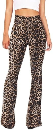 KDF High Waisted for Women Nashville Outfits Bell Bottom Jeans Leopard Print Jeans,Size 10,Leopard Print - Image 1