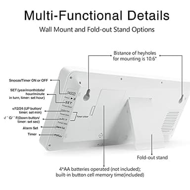 TXL 14.2" Large Digital Day Wall Clock, Custom 8 Languages Calendar, Count up-Down Timer and Temp Reminder, 12/24Hr Desktop Alarm Clock with Extra Large Display for Home Office Studio Hotel, White - Image 4