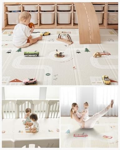 BG-BABYGO Baby Play Mat 47x47 Foldable Baby Play Mat for Playpen 50x50 Playpen Mat Reversible Foam Play Mat for Baby to Play on Floor 0.4" Crawling Baby Girl Play Mat for 50x50 Playpen(47 * 47 * 0.4) - Image 7